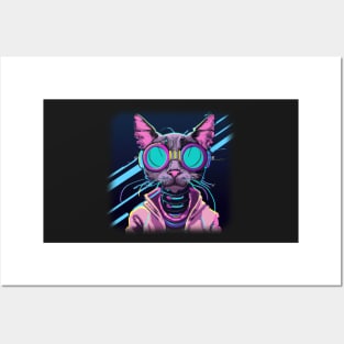 Cyberpunk cat with glasses Posters and Art